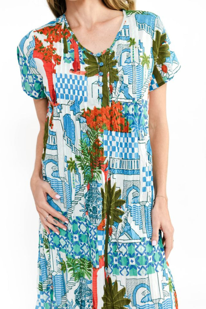 One Summer Nicola Dress Cap Sleeve Greek Island Aqua