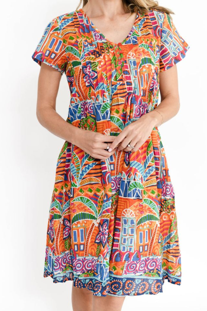 One Summer Nicola Dress Cap Sleeve Tropical Village