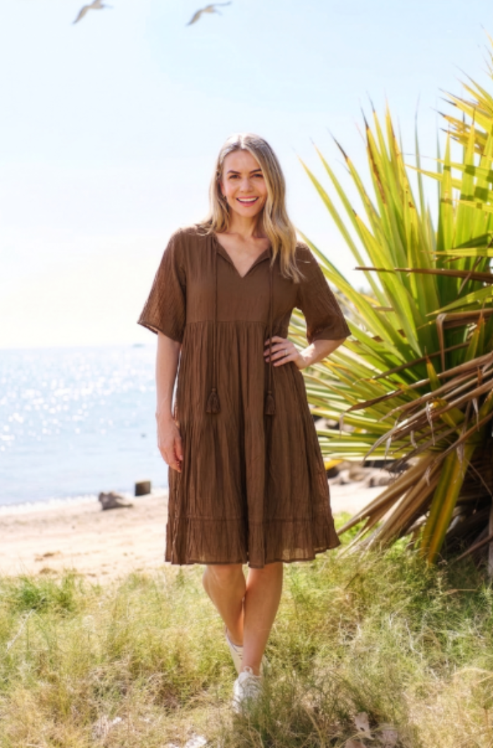 One Summer Amber Tassel Tie Dress Mocha