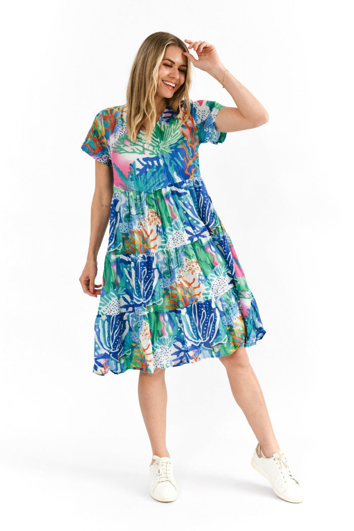 One Summer Thalia Tiered Dress Coral Reef