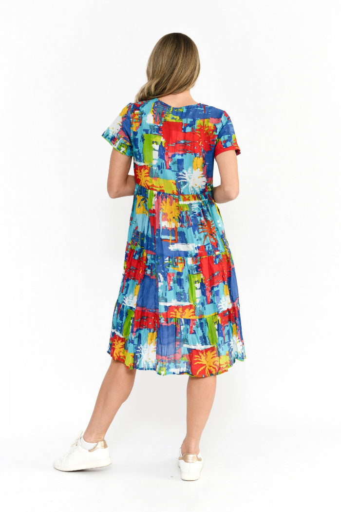One Summer Thalia Tiered Dress Painted Palms