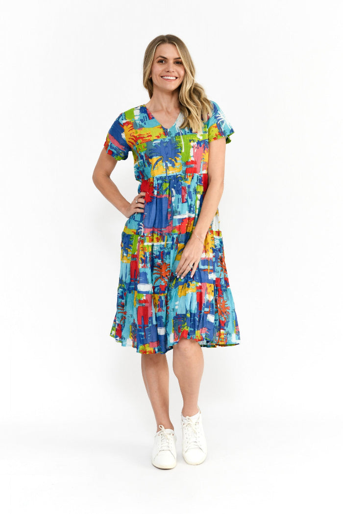 One Summer Thalia Tiered Dress Painted Palms