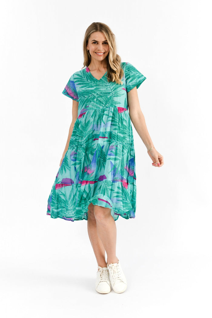 One Summer Thalia Tiered Dress Rainbow Beach Aqua