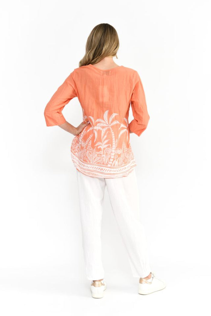 One Summer Tina V neck Pleated Top 3/4 Sleeve Coral