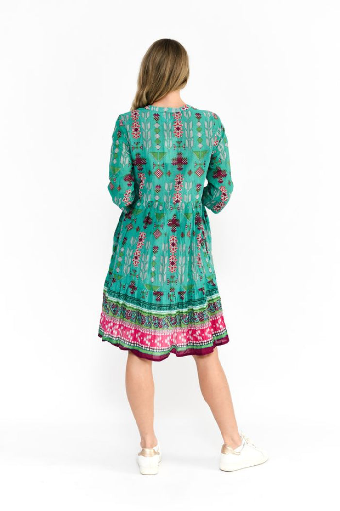 One Summer Vivian V Neck Shirt Dress Aztec Border