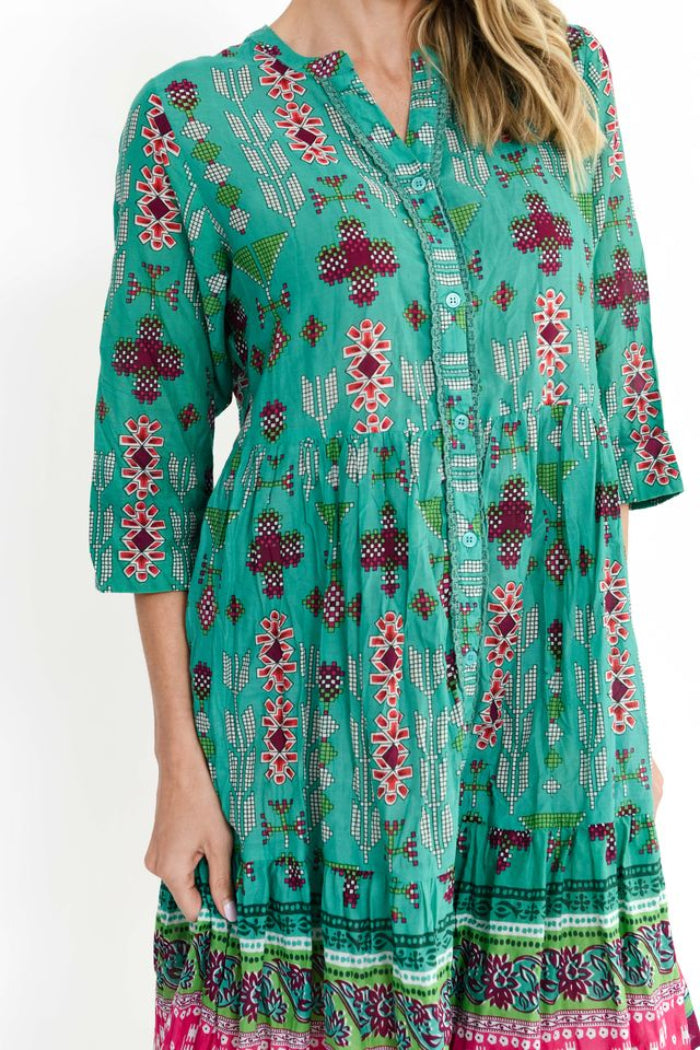 One Summer Vivian V Neck Shirt Dress Aztec Border