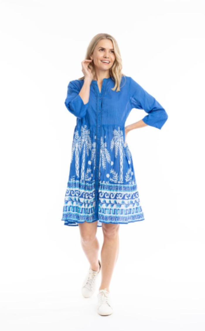 One Summer Vivian V Neck Dress Shirt Azure Blue