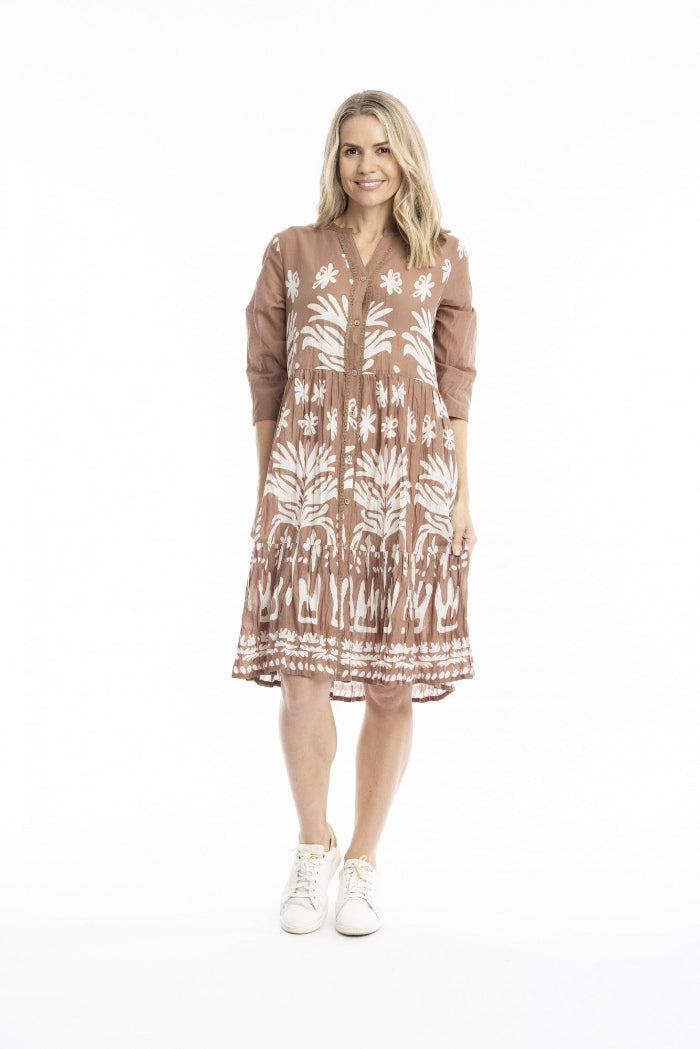 One Summer Vivian V Neck Dress Shirt Mocha