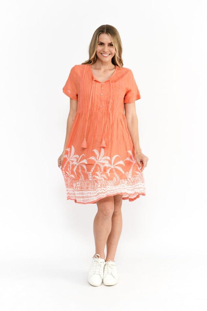 One Summer Colette V Neck Tassel Coral