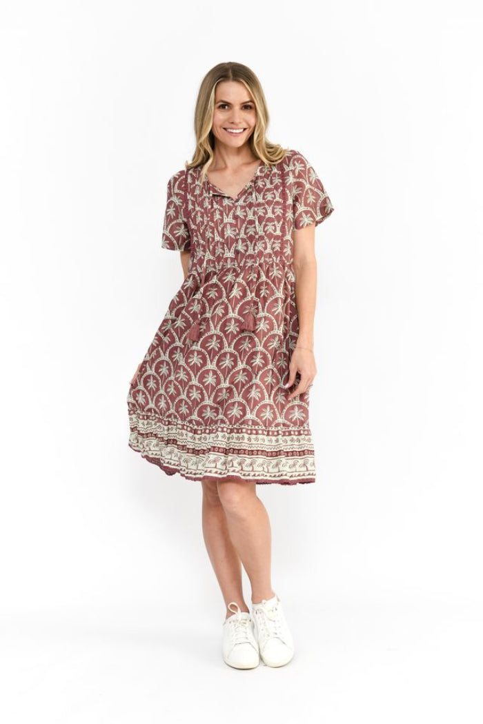 One Summer Colette V Neck Tassel Dress Palm Border Natural