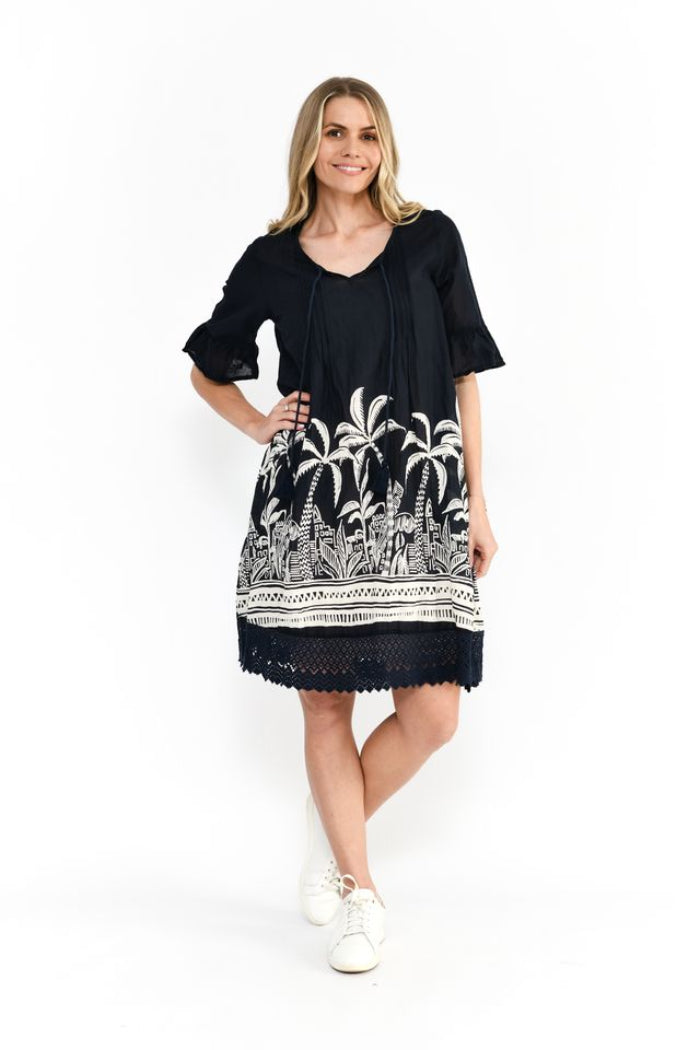 One Summer Hannah Tunic Boho Short Sleeve Navy