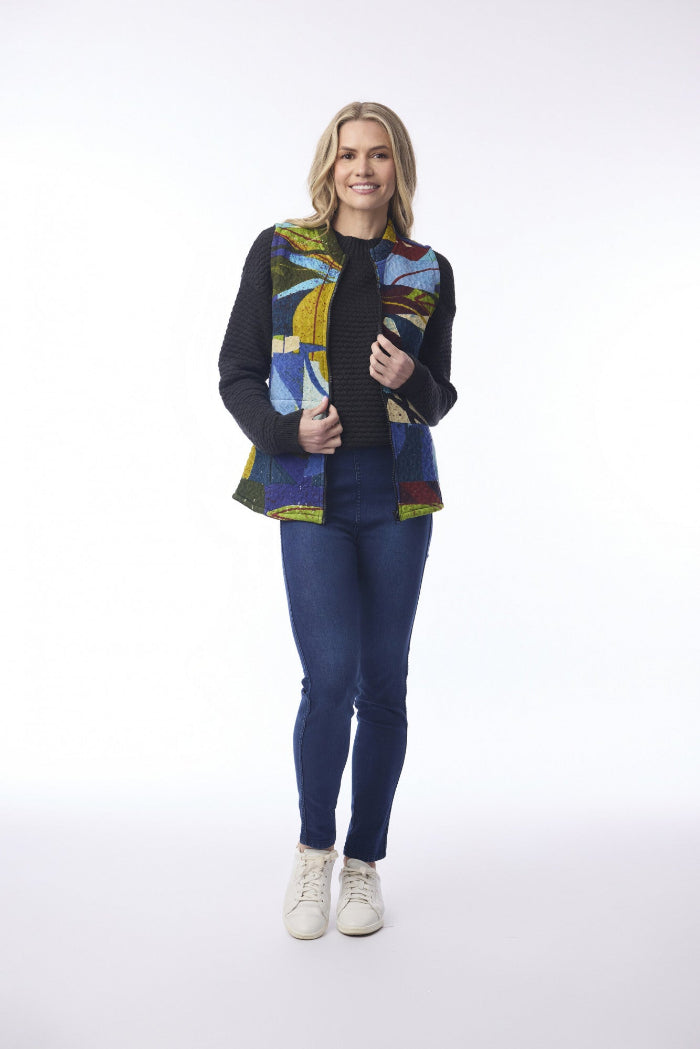 Orientique Cotton Knit Zip Vest Abstract