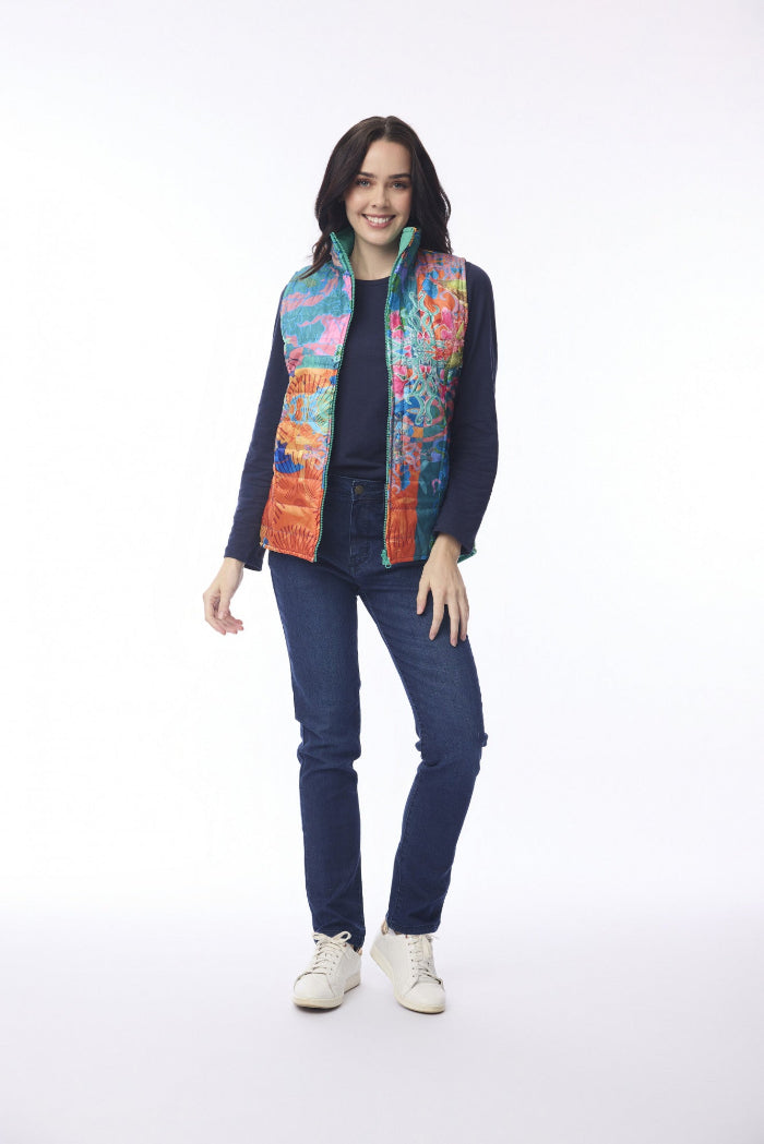 Orientique Puffer Sleeveless Vest Oriental Bird