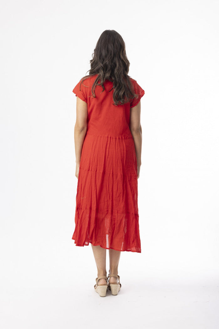 Orientique Cotton Gauze Dress Red