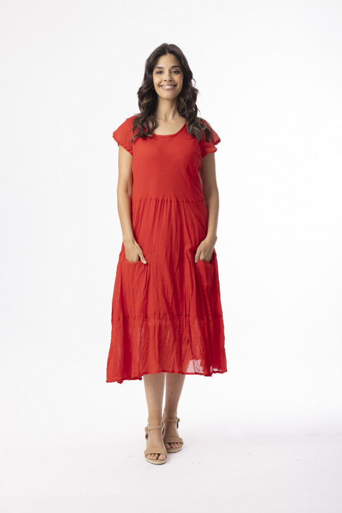 Orientique Cotton Gauze Dress Red