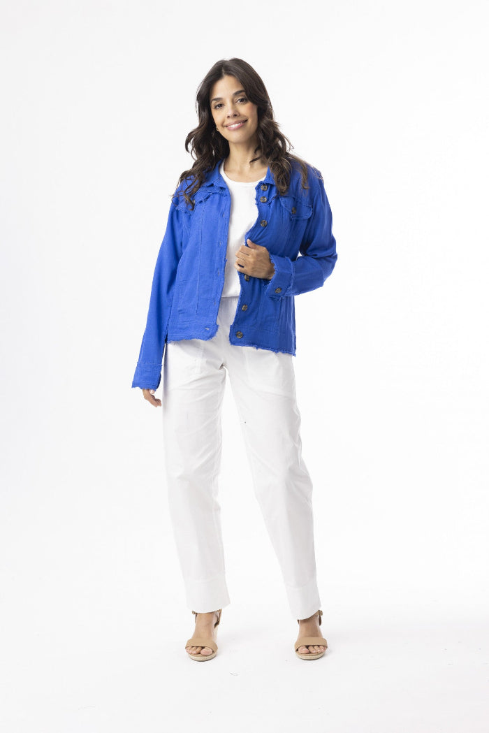 Orientique Linen Essential Jacket Electric Blue