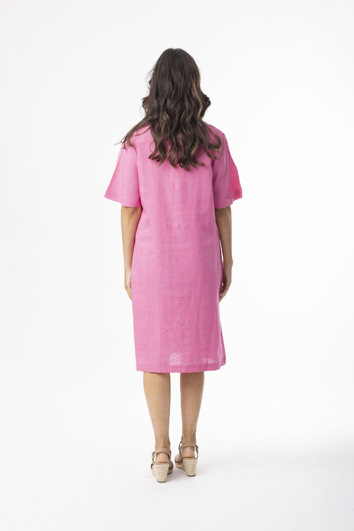 Orientique Linen Essentials Dress Shift Hot Pink