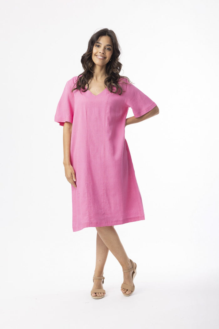 Orientique Linen Essentials Dress Shift Hot Pink