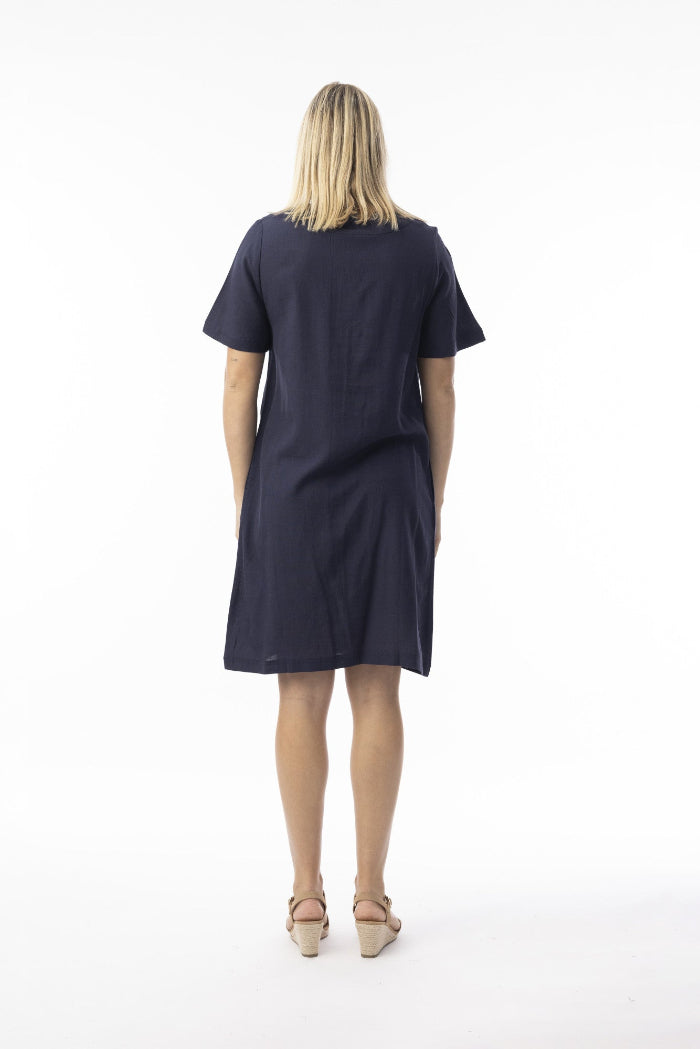 Orientique Linen Essentials Dress Shift Navy