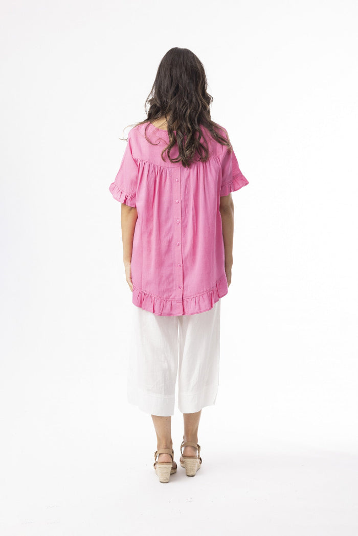 Orientique Linen Essentials Top Frill Hot Pink