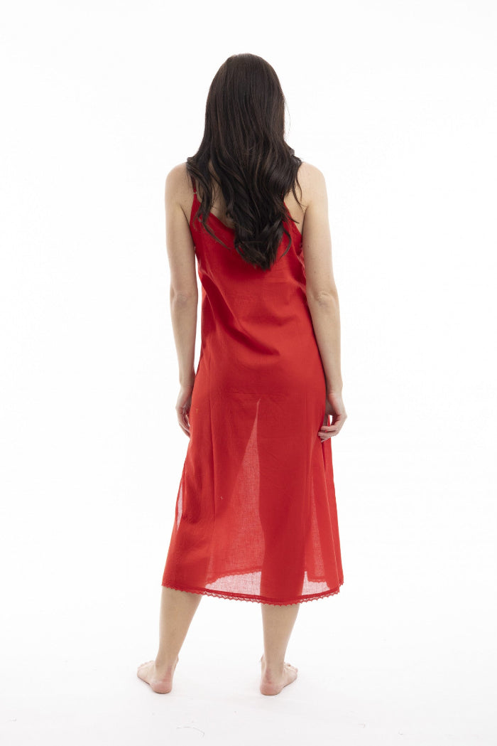 Orientique Cotton Full Slip Scarlet Maxi