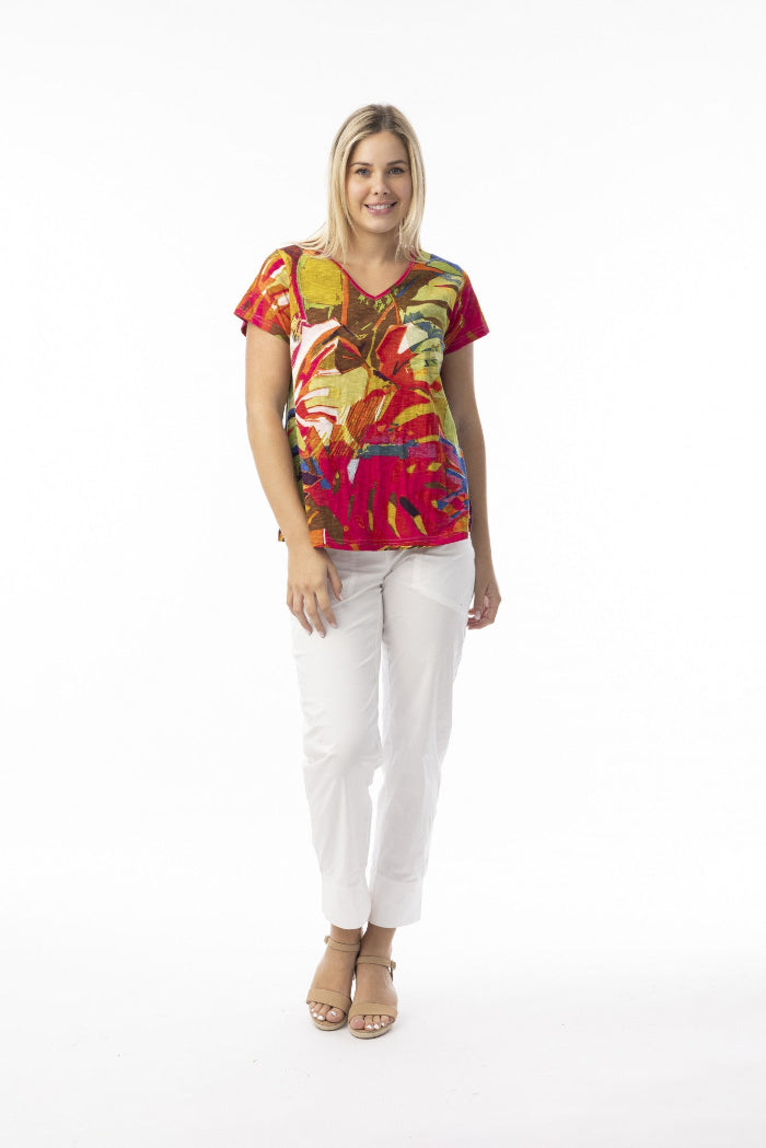 Orientique T-shirts T-Shirt Contemporary V Leaves Red