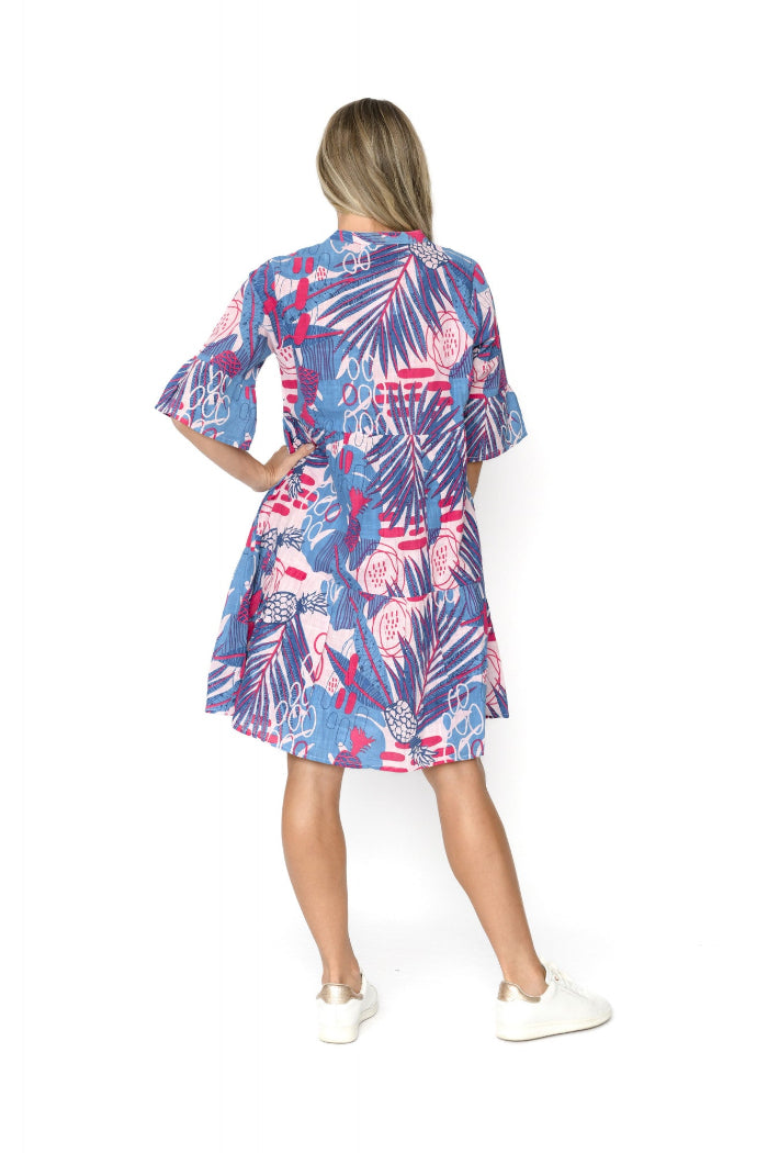 One Summer Maya Button V Neck Dress
