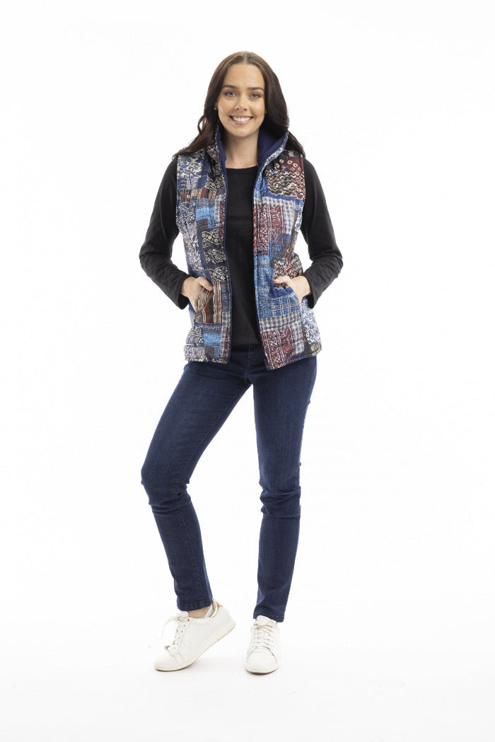 Orientique Puffer Sleeveless Vest Jacket Kantha Patch