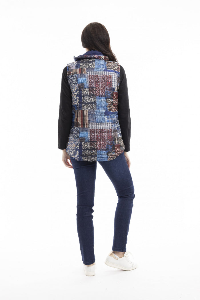Orientique Puffer Sleeveless Vest Jacket Kantha Patch