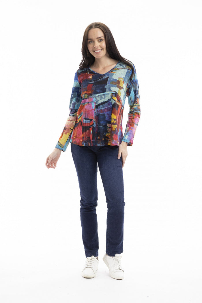 Orientique T-Shirt Contemporary V Neckline LS Night Boats