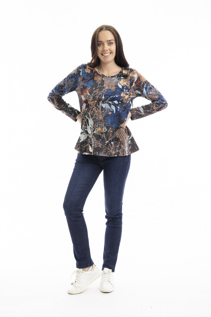 Orientique T-Shirt Contemporary Crew Neckline LS Abstract Floral