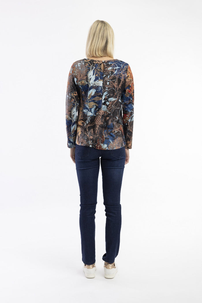 Orientique T-Shirt Contemporary V Neckline LS Abstract Floral
